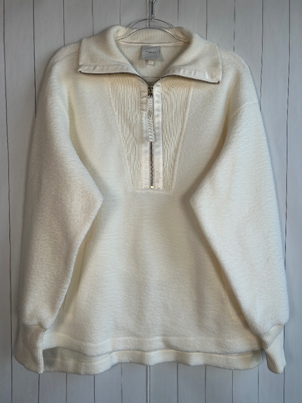Varley size L Wallace half zip fleece pullover sweater white ribbed side zip